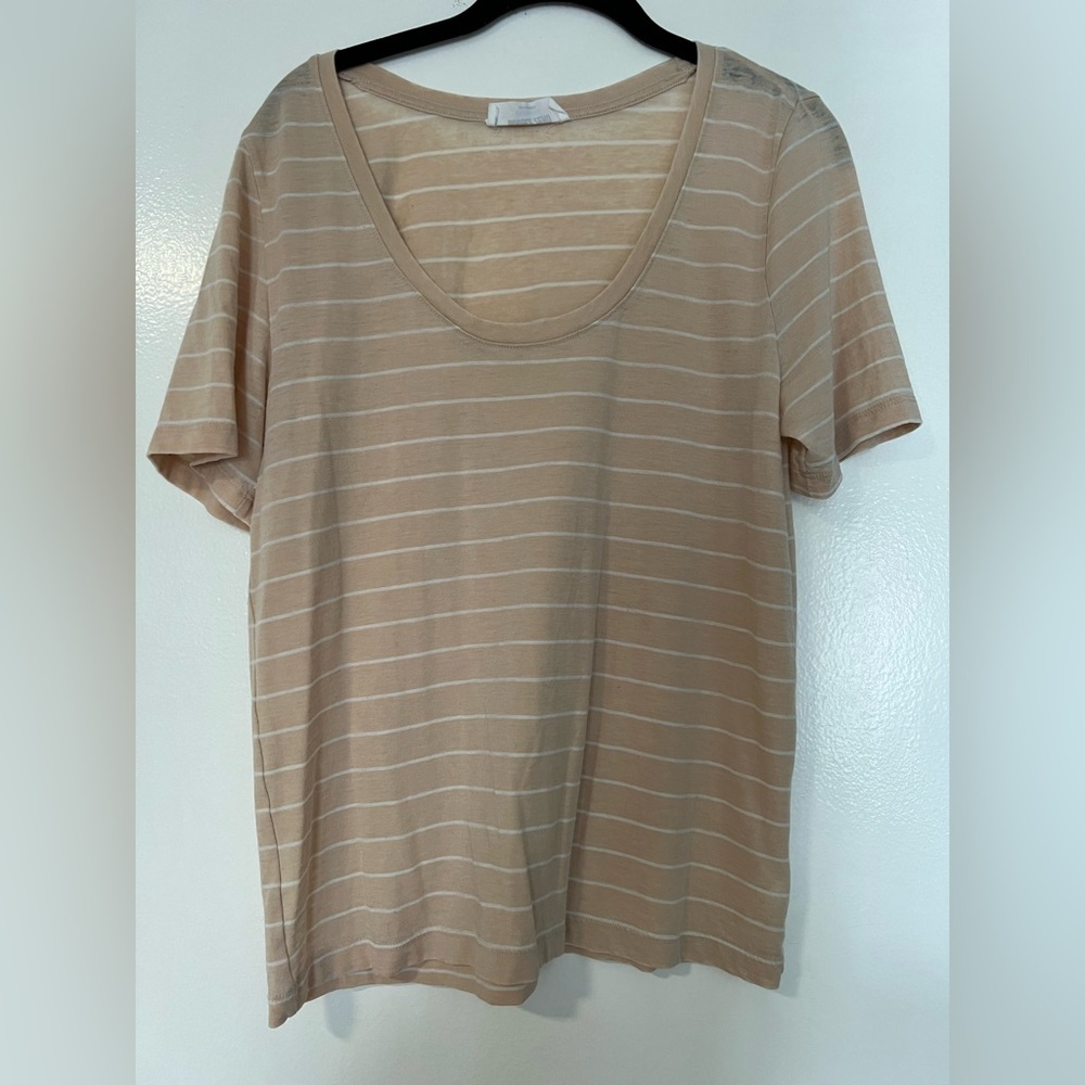Double Zero Pink & White Striped Scoop Neck Tee | Women’s Size Medium
